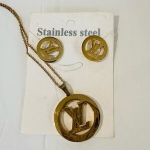 Louis Vuitton Gold plated Stainless Steel Necklace and Earring Set